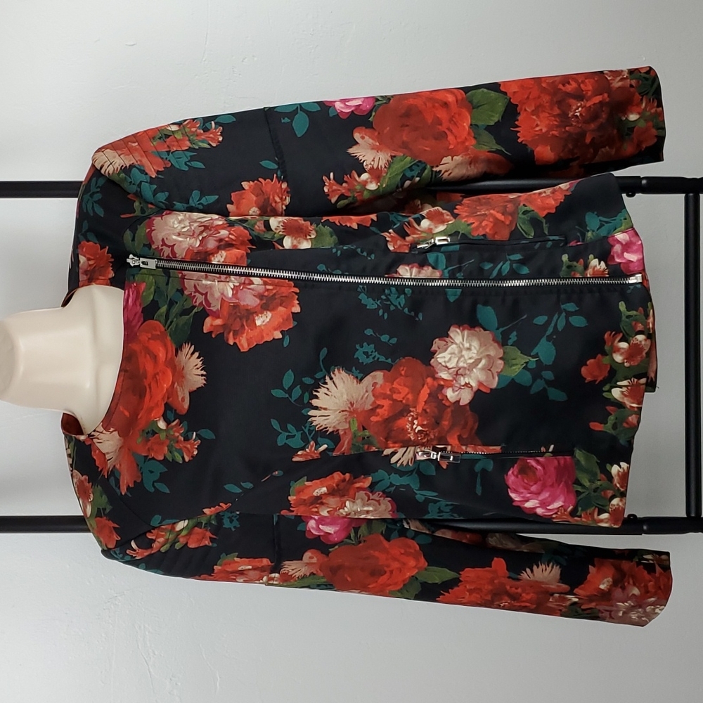 Mark Zunino women floral moto jacket shoulder pad size 10